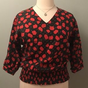 Size Appeal Black & White Polka Dot w/ Roses Shirt